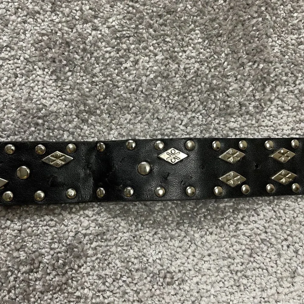 Unbranded Black Leather Belt Womens 46 Metal Studded Floral Buckle Ladies